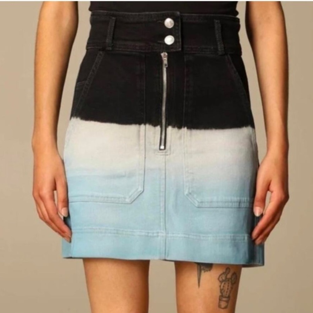 Zadig & Voltaire Jima Denim Ombre Deep Tie Dye High Waist Straight Mini Skirt XS